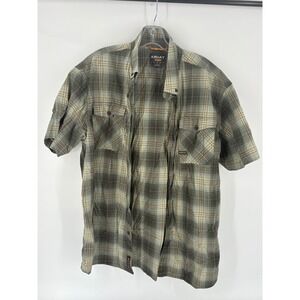 ARIAT REBAR Men's Plaid Short Sleeve Work Shirt XL Green Brown Pockets